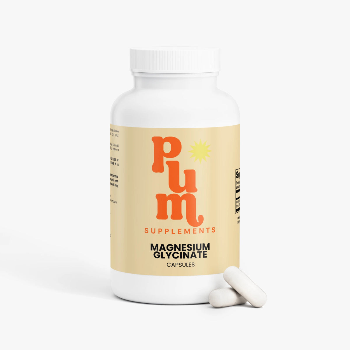 Plum Supplements Magnesium Glycinate bottle with capsules beside it