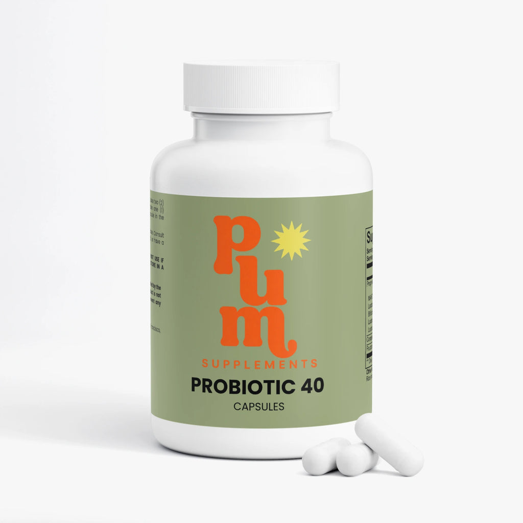 Plum Supplements Probiotic 40 bottle with capsules beside it