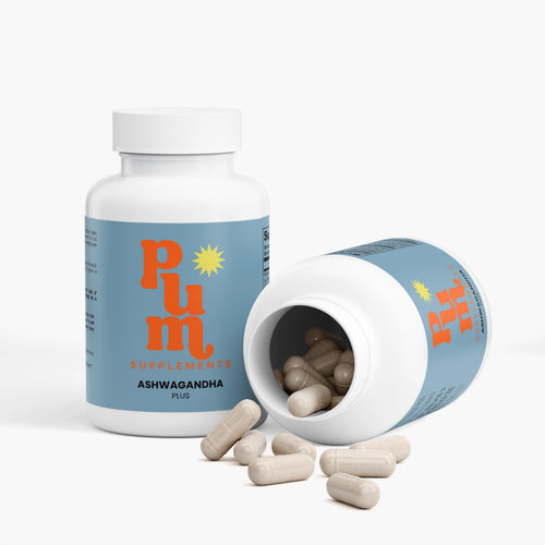 Ashwagandha Plus bottle open with capsules spilling out