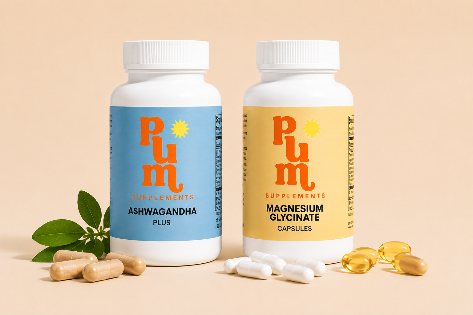 Stress Stack: Plum Ashwagandha Plus and Magnesium Glycinate bottles