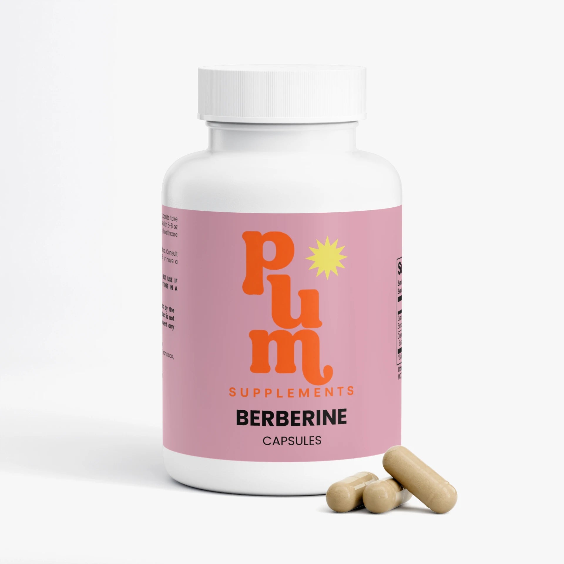 Plum Supplements Berberine capsules bottle with capsules beside it