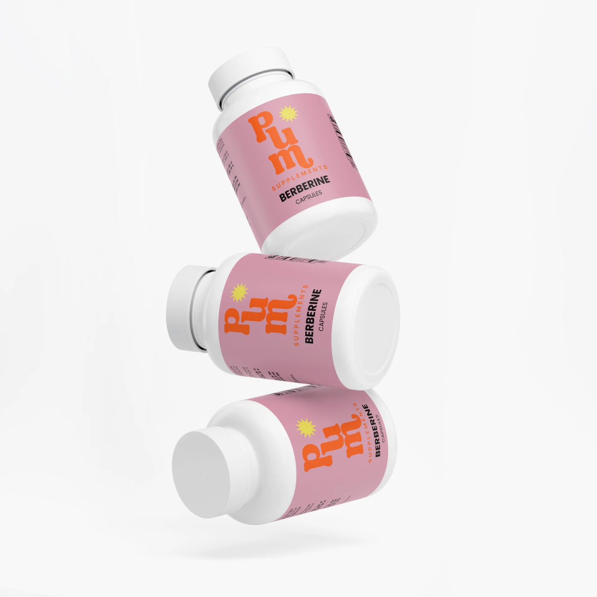 Three Plum Supplements Berberine bottles floating